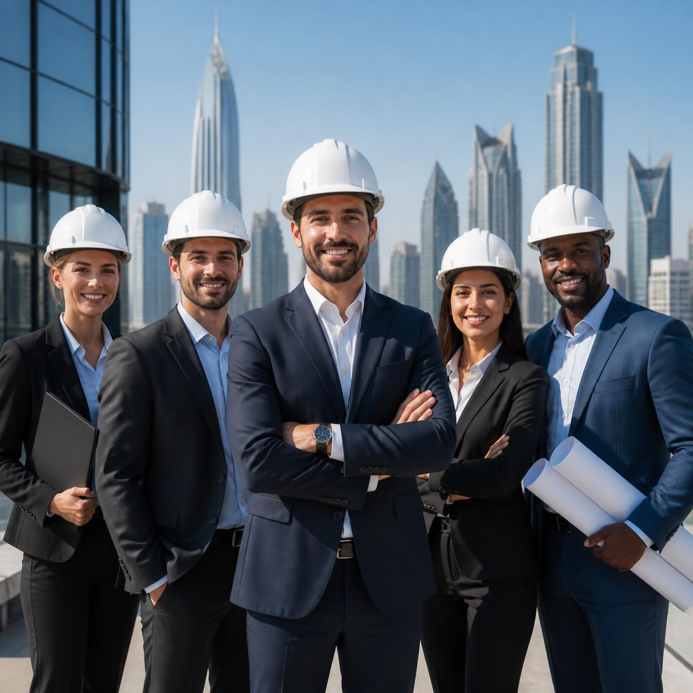 Kaaviya Constructions project team on a rooftop